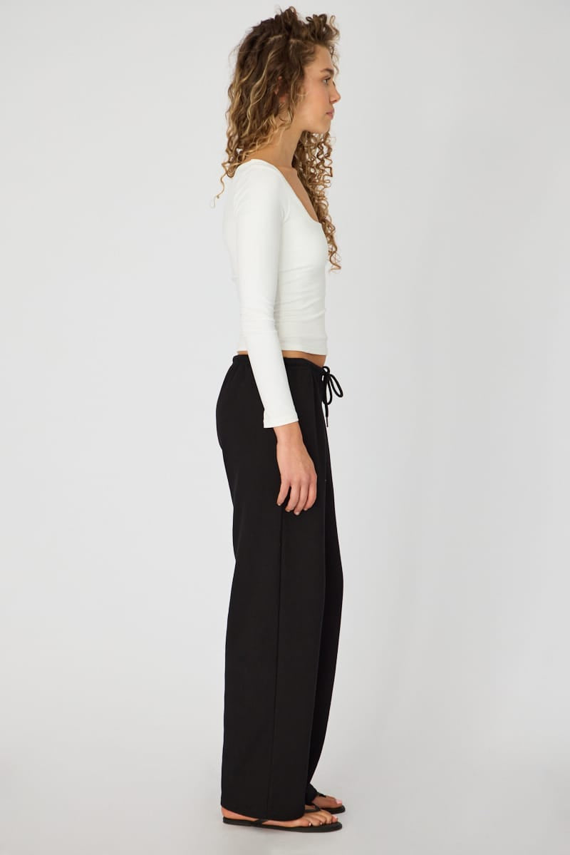 Black Tie Waist Wide Leg Sweat Pants for Ally Fashion