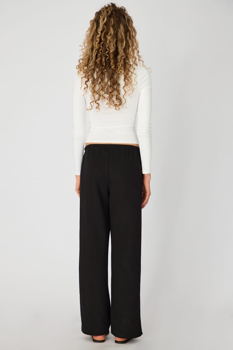 Black Tie Waist Wide Leg Sweat Pants for Ally Fashion