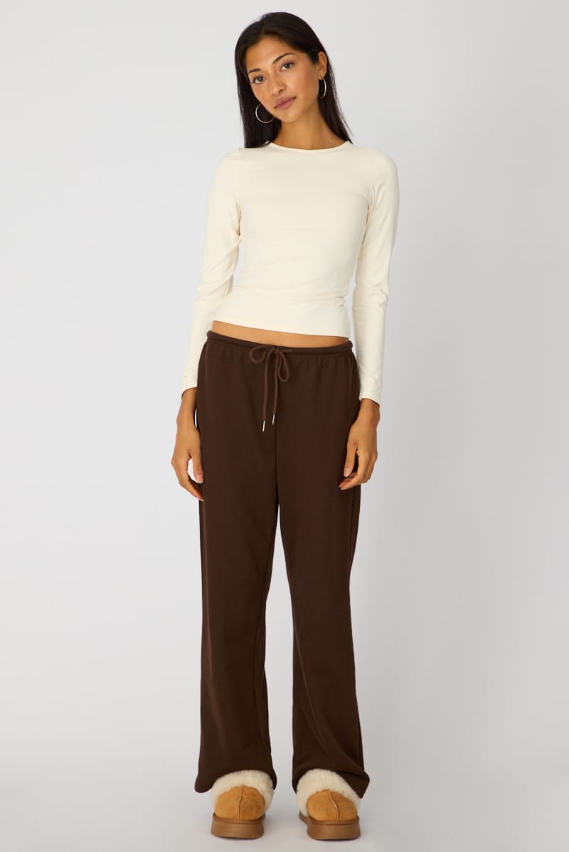 Brown Tie Waist Wide Leg Sweat Pants for Ally Fashion