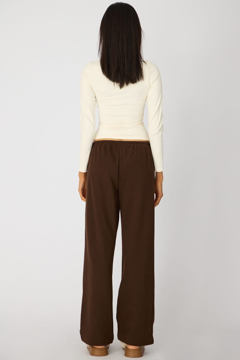 Brown Tie Waist Wide Leg Sweat Pants for Ally Fashion