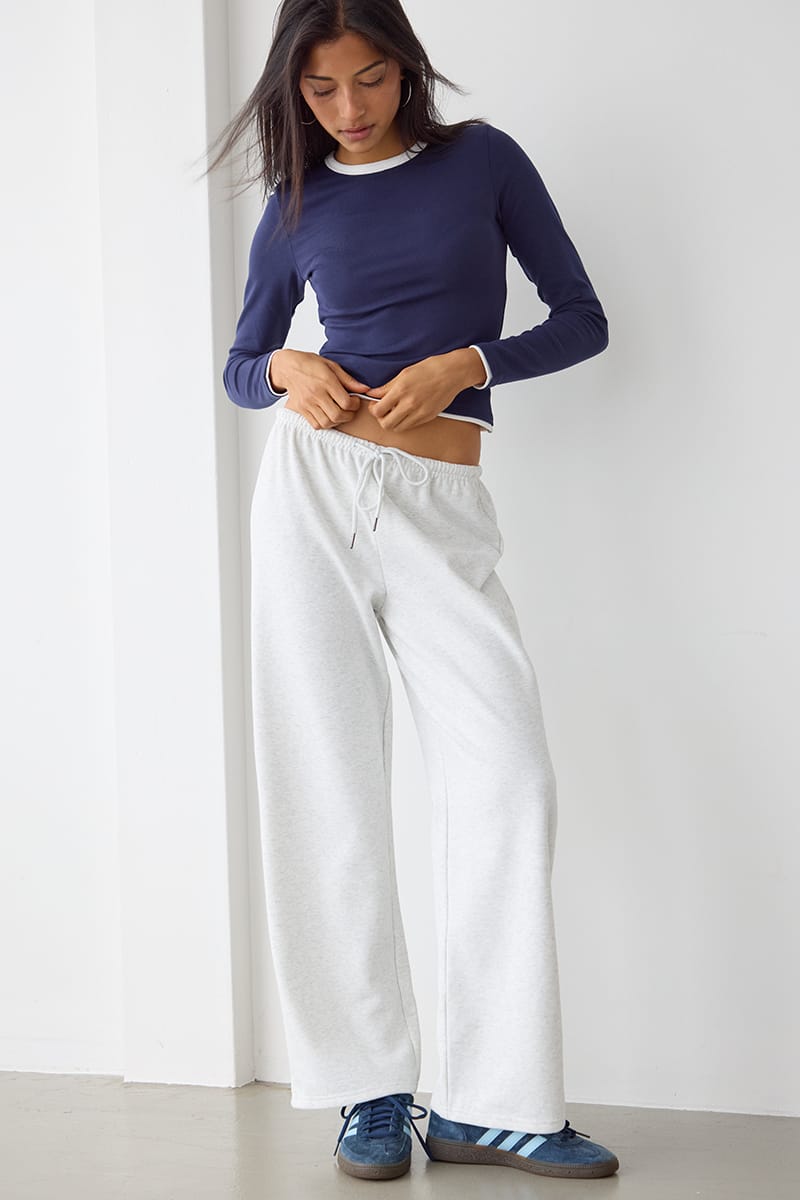Grey Tie Waist Wide Leg Sweat Pants for Ally Fashion