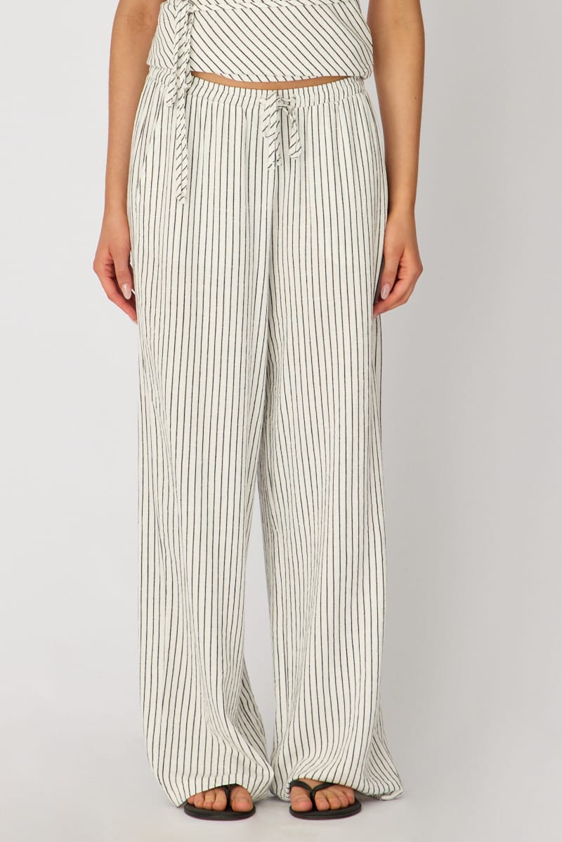 White Stripe Wide Leg Pants Elasticated for Ally Fashion