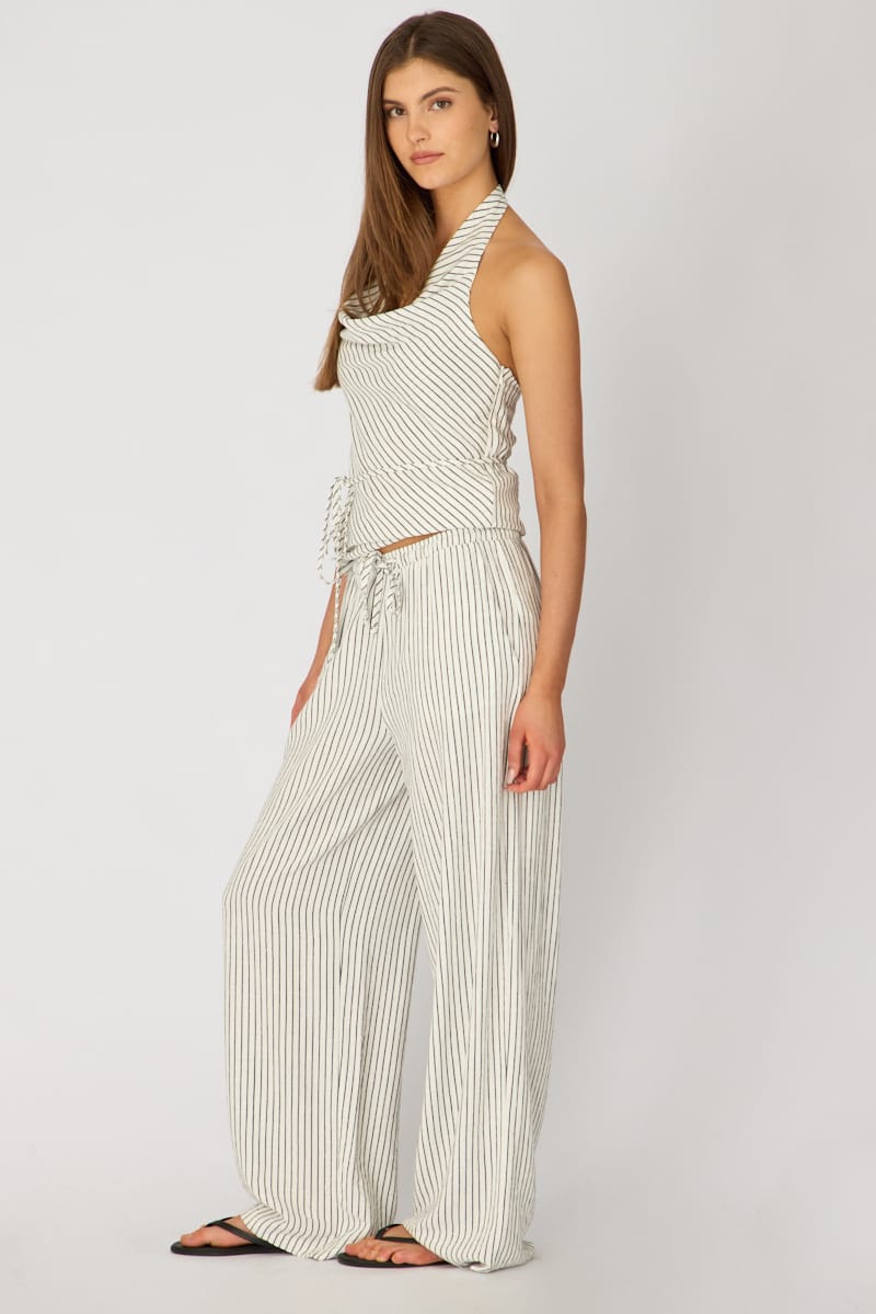 White Stripe Wide Leg Pants Elasticated for Ally Fashion