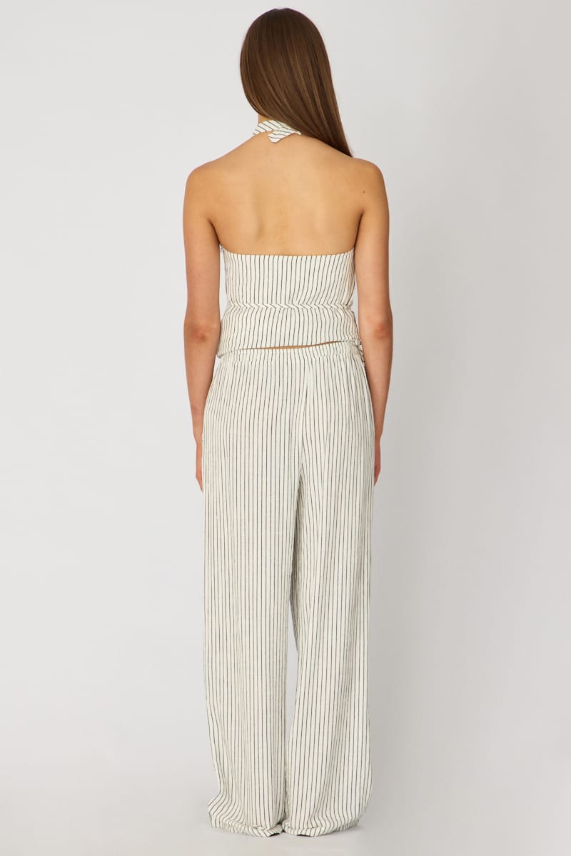 White Stripe Wide Leg Pants Elasticated for Ally Fashion