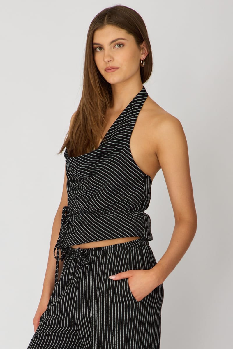 Black Stripe Wide Leg Pants Elasticated for Ally Fashion