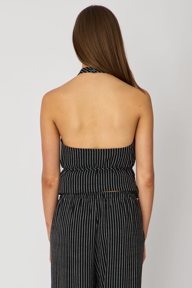 Black Stripe Wide Leg Pants Elasticated for Ally Fashion