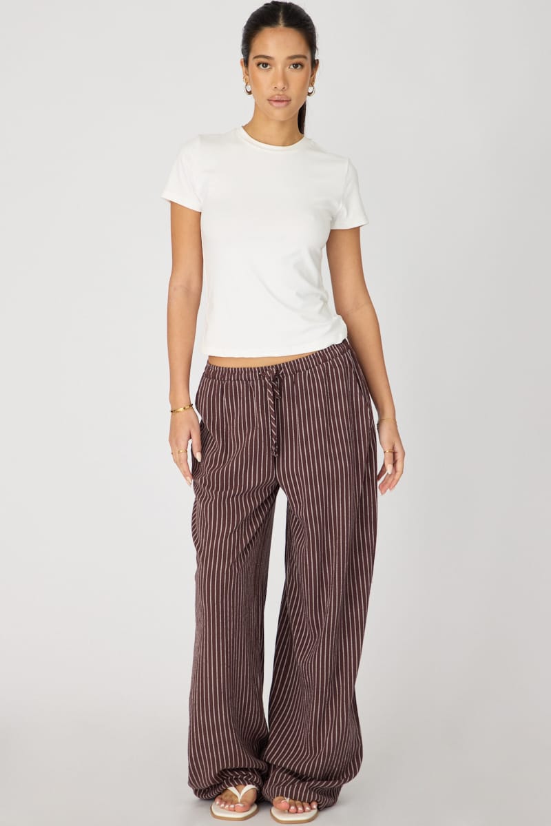 Brown Stripe Wide Leg Pants Elasticated for Ally Fashion