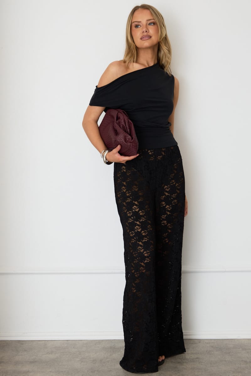 Black Wide Leg Pants Lace for Ally Fashion