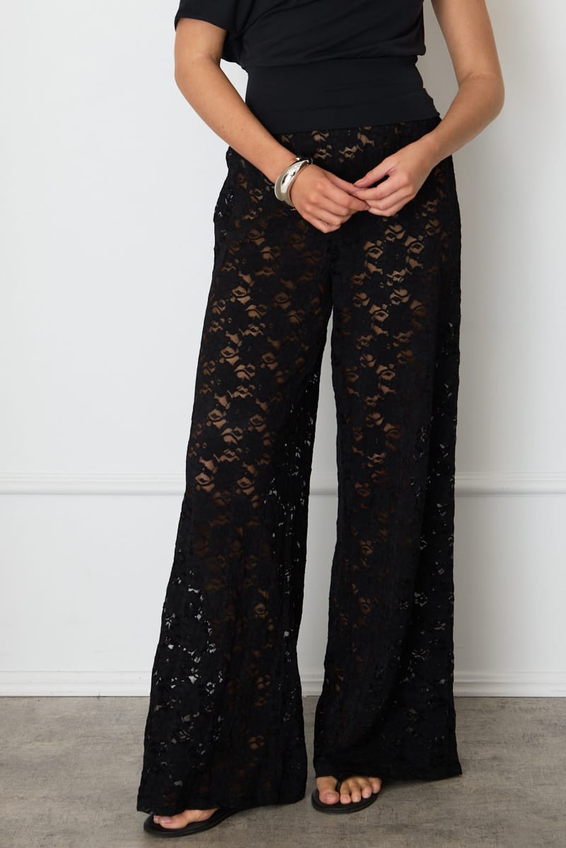 Black Wide Leg Pants Lace for Ally Fashion