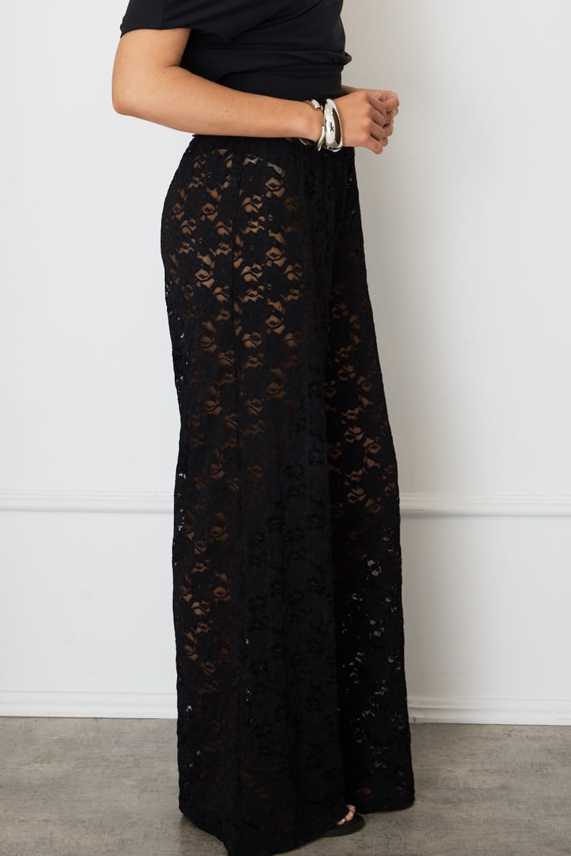 Black Wide Leg Pants Lace for Ally Fashion
