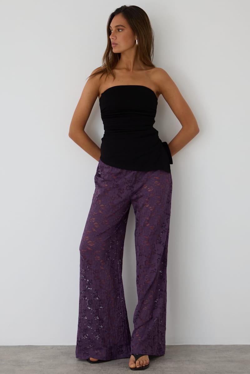Purple Wide Leg Pants Lace for Ally Fashion