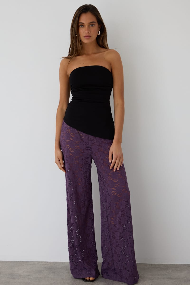 Purple Wide Leg Pants Lace for Ally Fashion