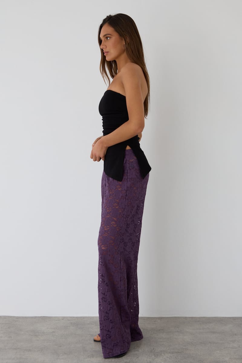 Purple Wide Leg Pants Lace for Ally Fashion