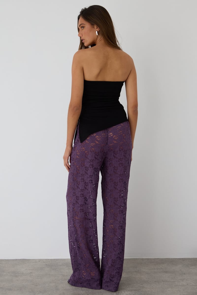 Purple Wide Leg Pants Lace for Ally Fashion