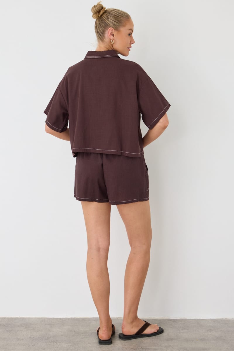 Brown Shorts Contrast Stitch for Ally Fashion