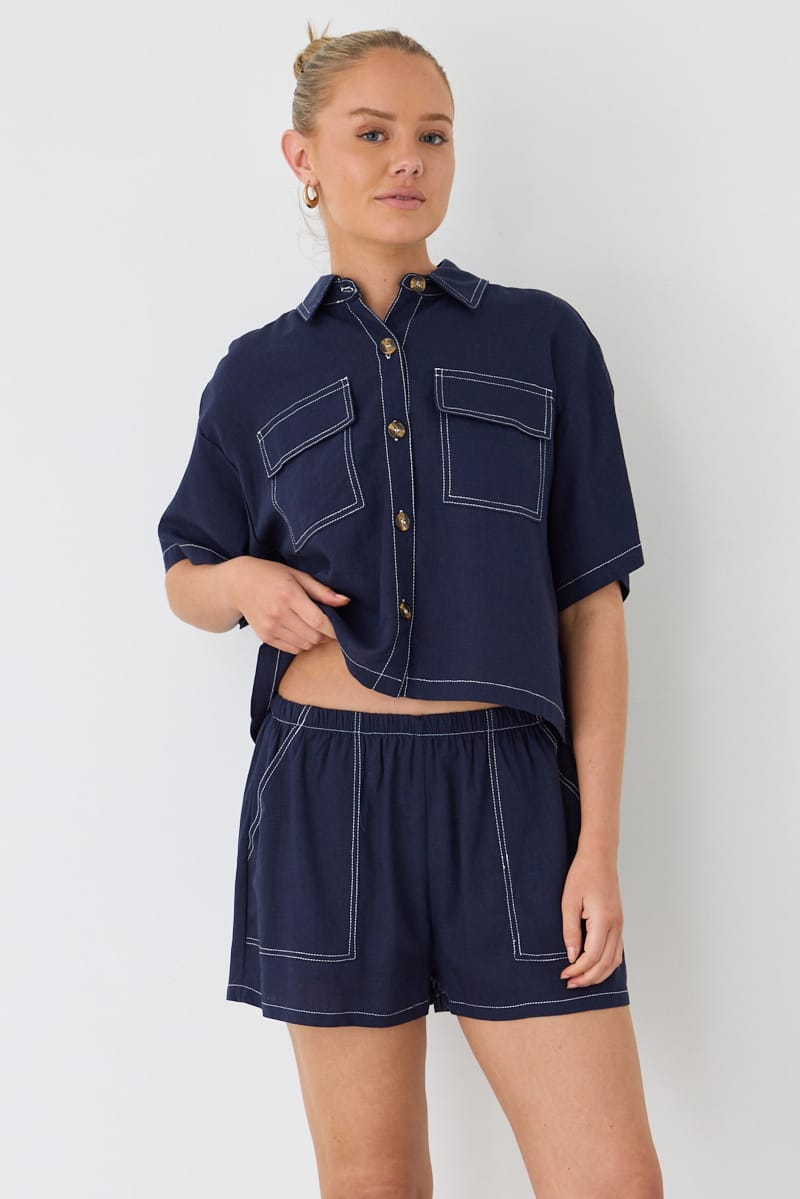 Blue Shorts Contrast Stitch for Ally Fashion