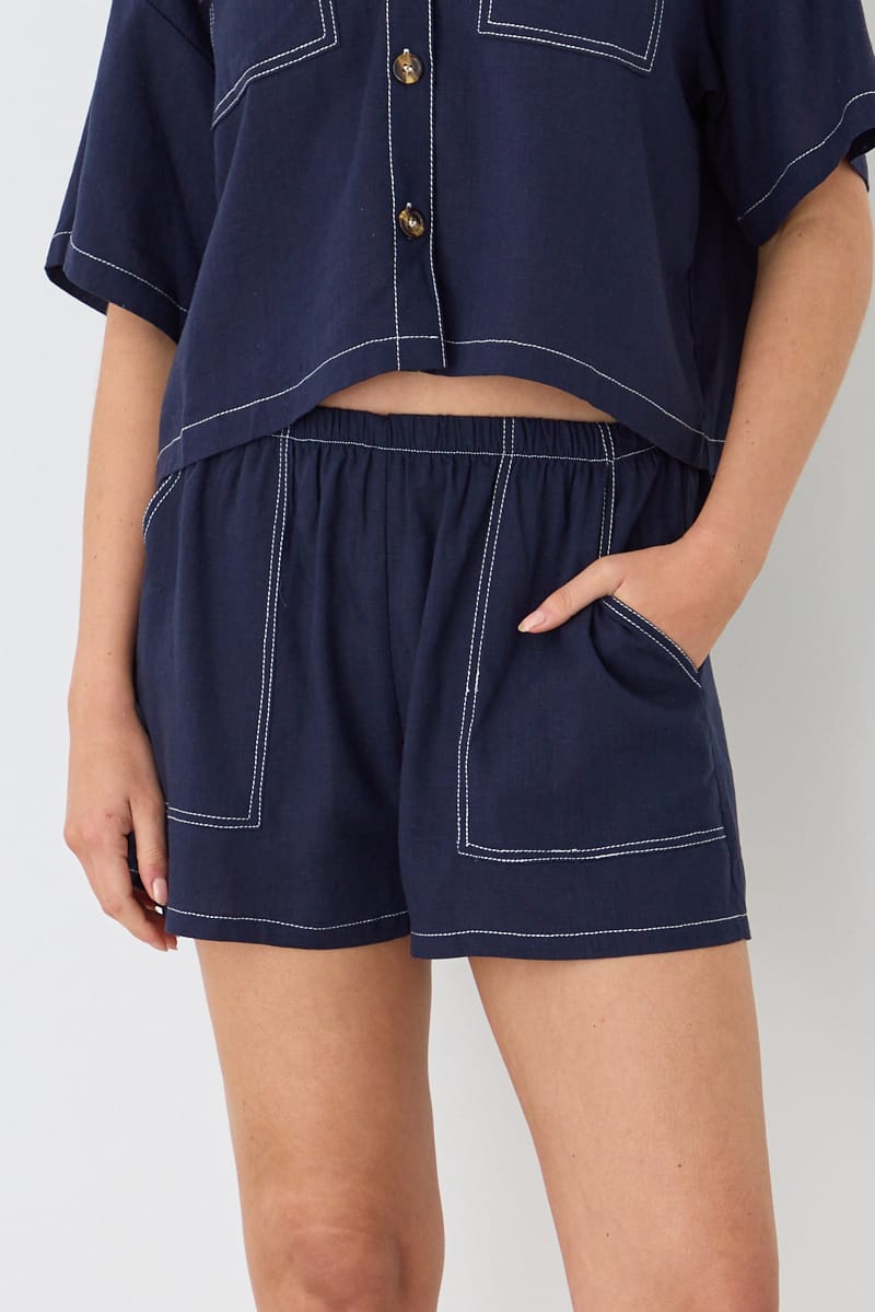Blue Shorts Contrast Stitch for Ally Fashion