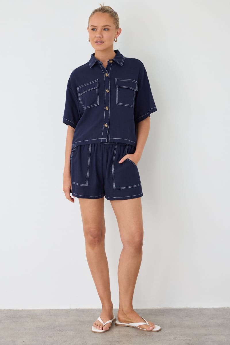 Blue Shorts Contrast Stitch for Ally Fashion