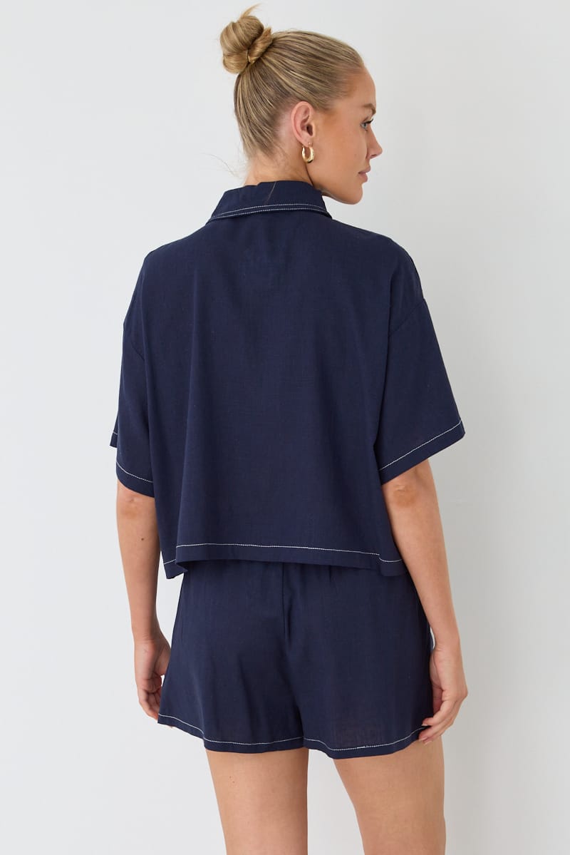 Blue Shorts Contrast Stitch for Ally Fashion