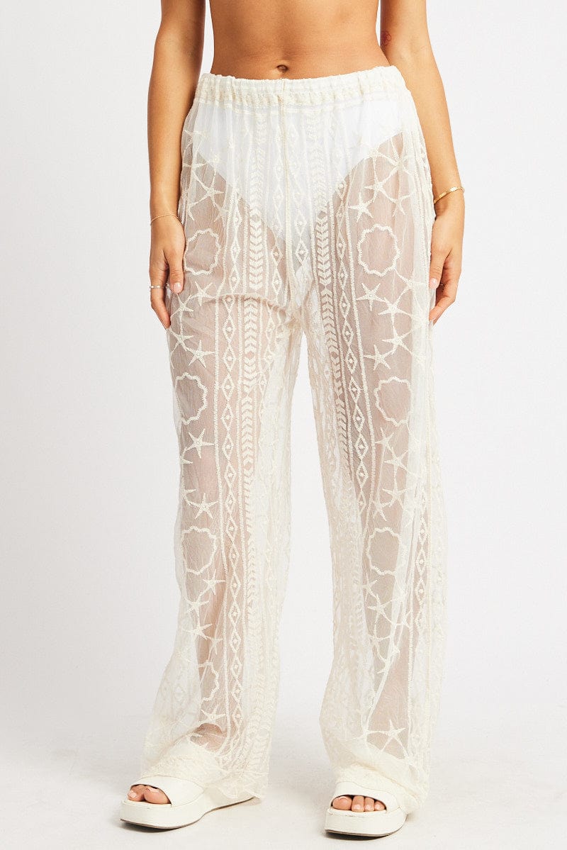 White Embroidery Beach Pants for Ally Fashion