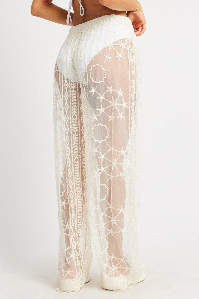 White Embroidery Beach Pants for Ally Fashion