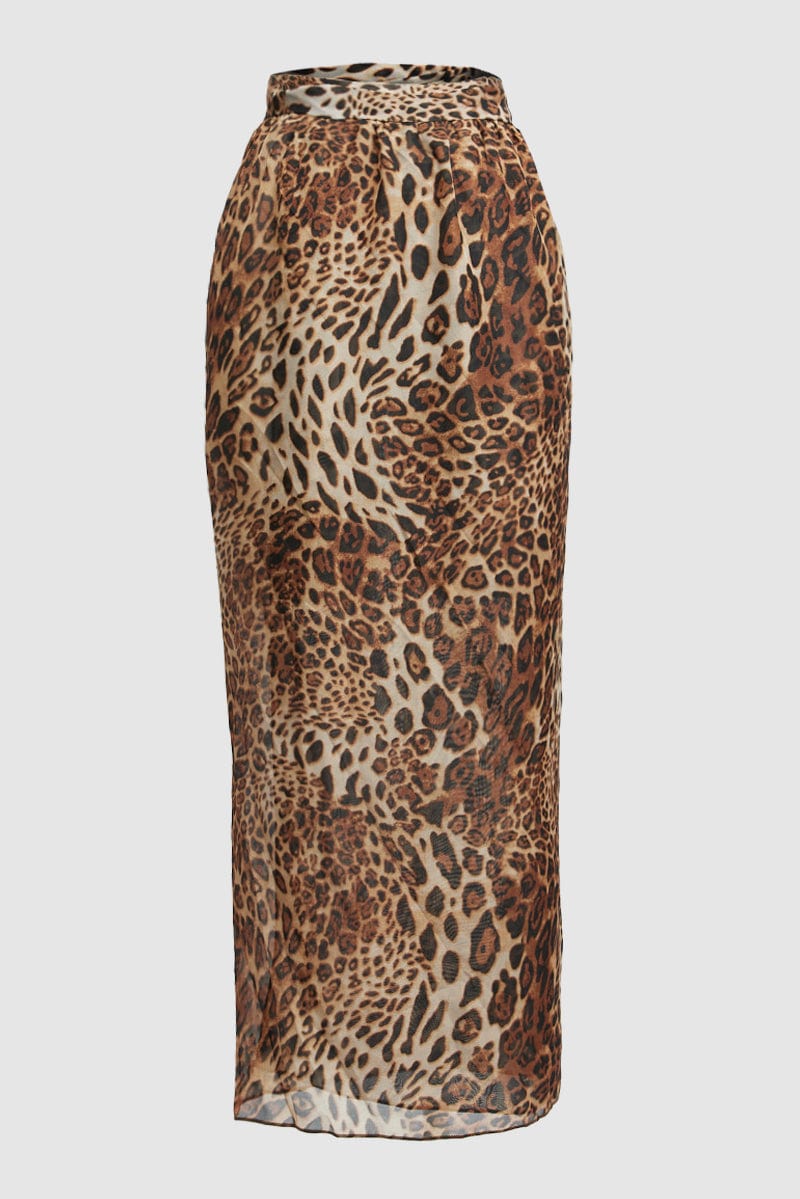 Brown Animal Print Beach Sarong for Ally Fashion