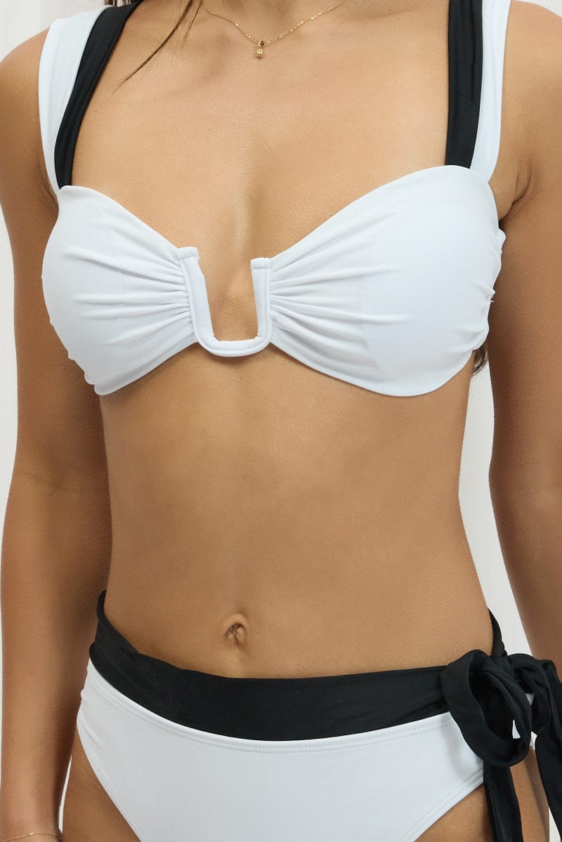 White Contrast Binding Bikini Set for Ally Fashion