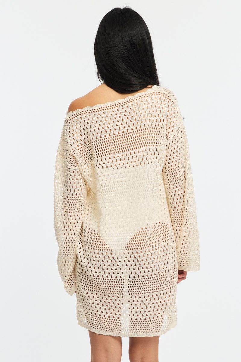 Beige Beach Dress Cover Up Long Sleeve for Ally Fashion