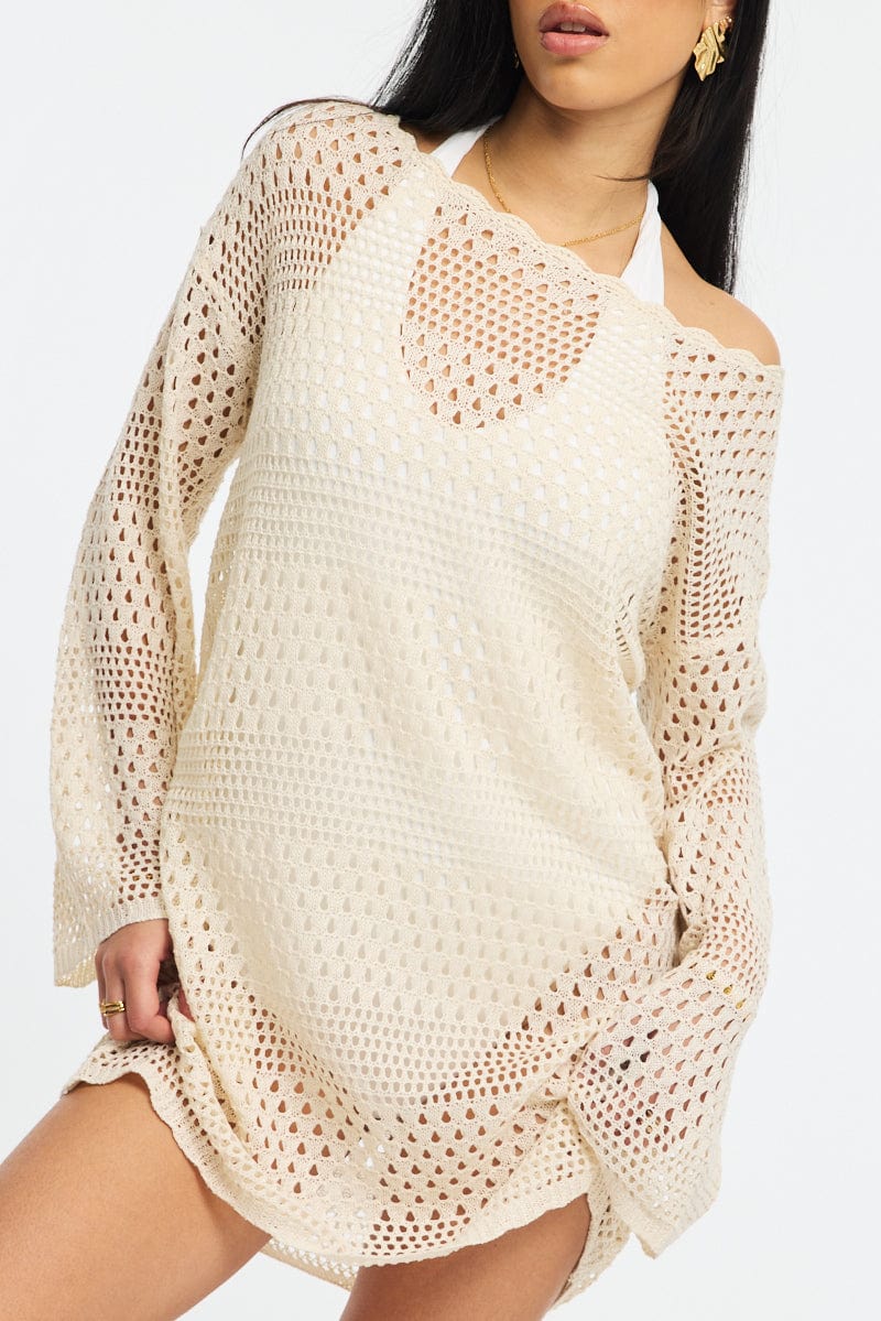Beige Beach Dress Cover Up Long Sleeve | Ally Fashion Beige Beach Dress Cover Up Long Sleeve | Ally Fashion