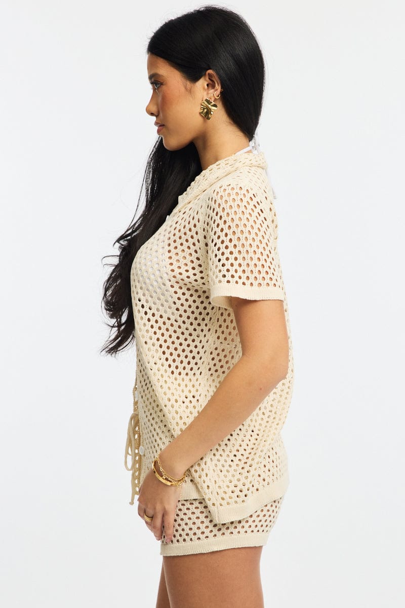 Beige Beach Cover Up Set Shirt And Shorts for Ally Fashion