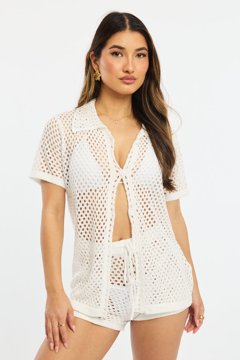 White Beach Cover Up Set Shirt And Shorts for Ally Fashion