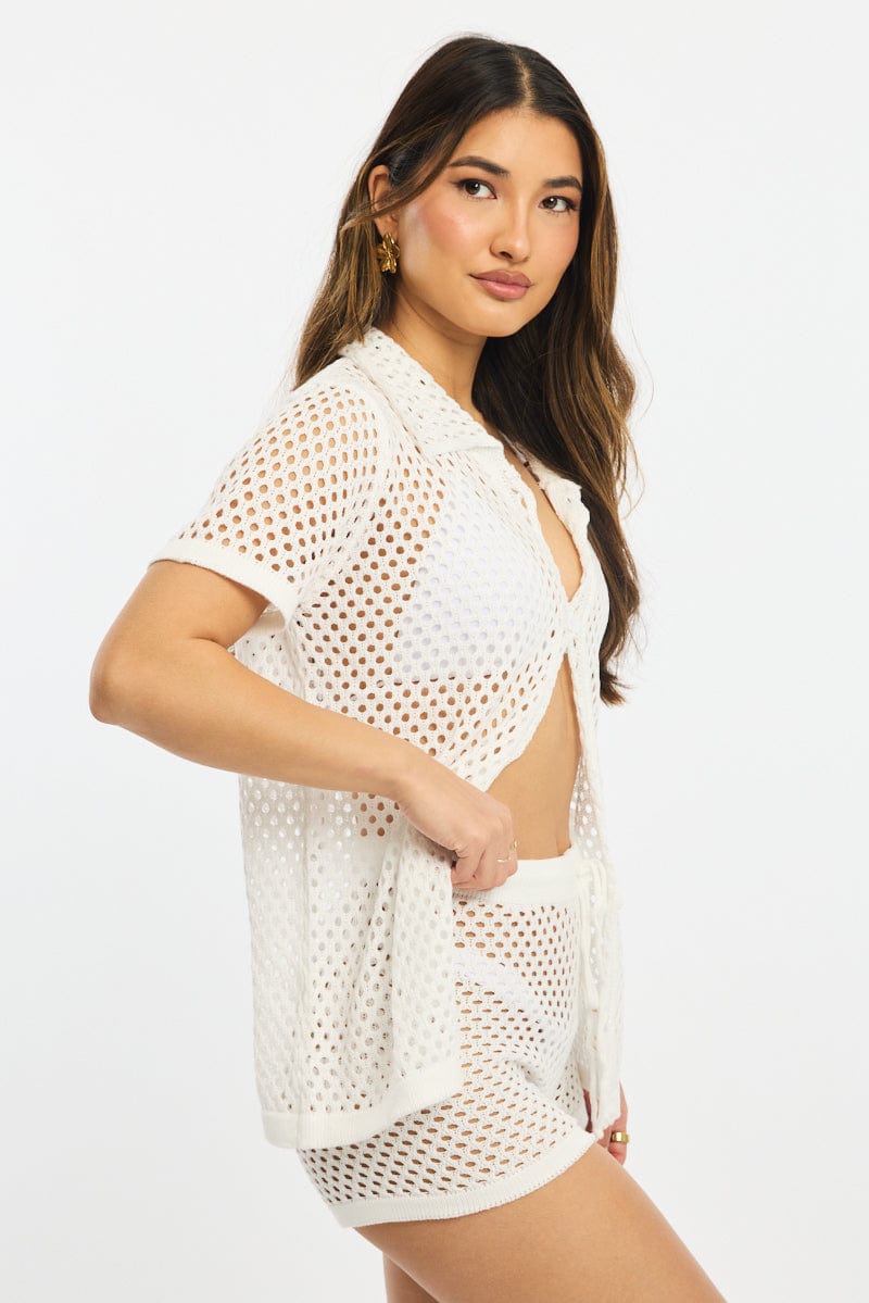 White Beach Cover Up Set Shirt And Shorts for Ally Fashion