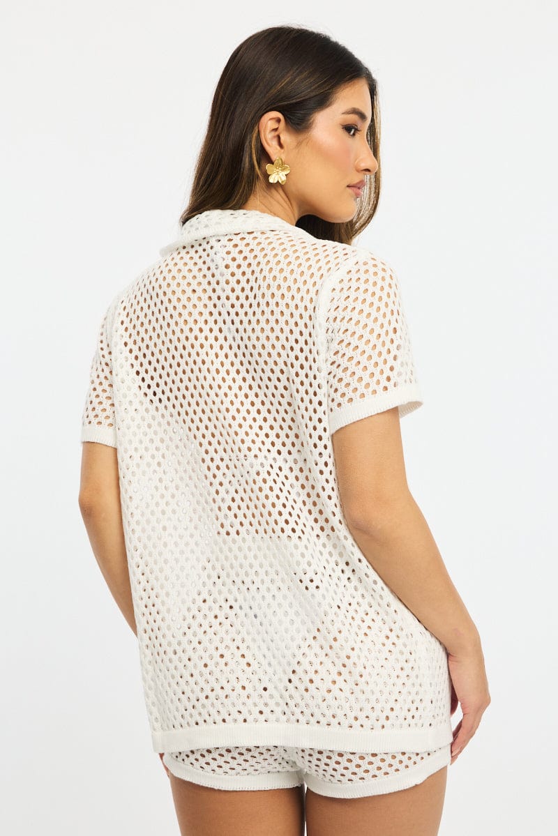 White Beach Cover Up Set Shirt And Shorts for Ally Fashion