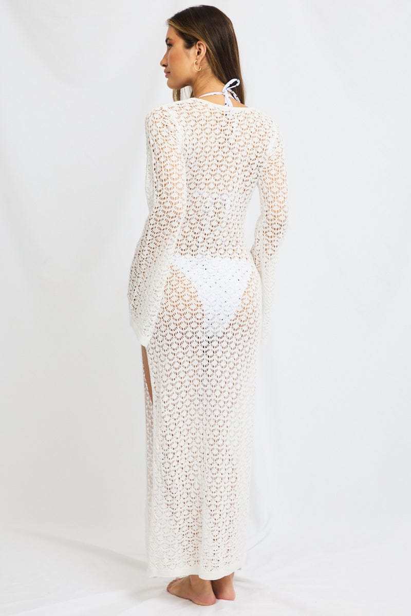 White Cut Out Beach Dress for Ally Fashion