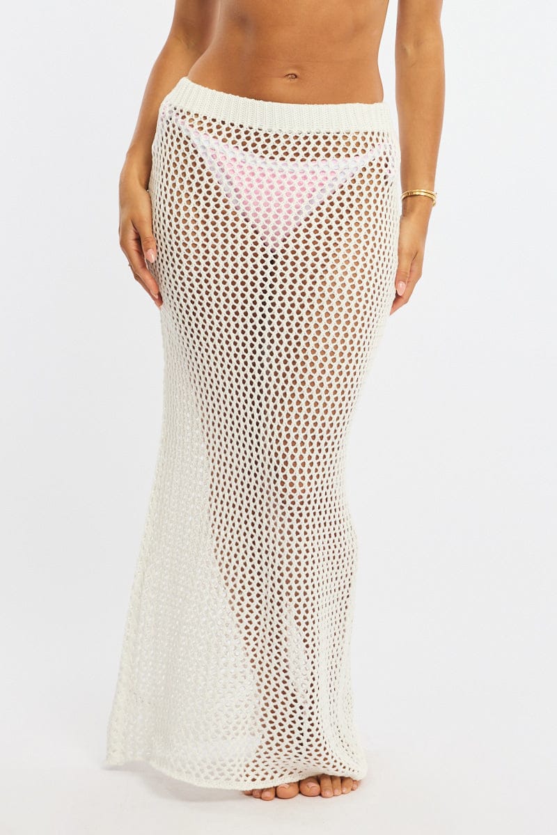 White Crochet Maxi Beach Skirt for Ally Fashion