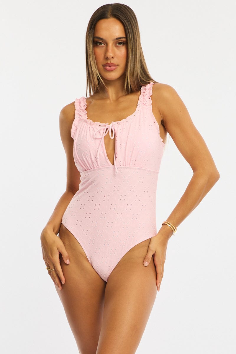 Pink Eyelet One Piece Swimsuit for Ally Fashion