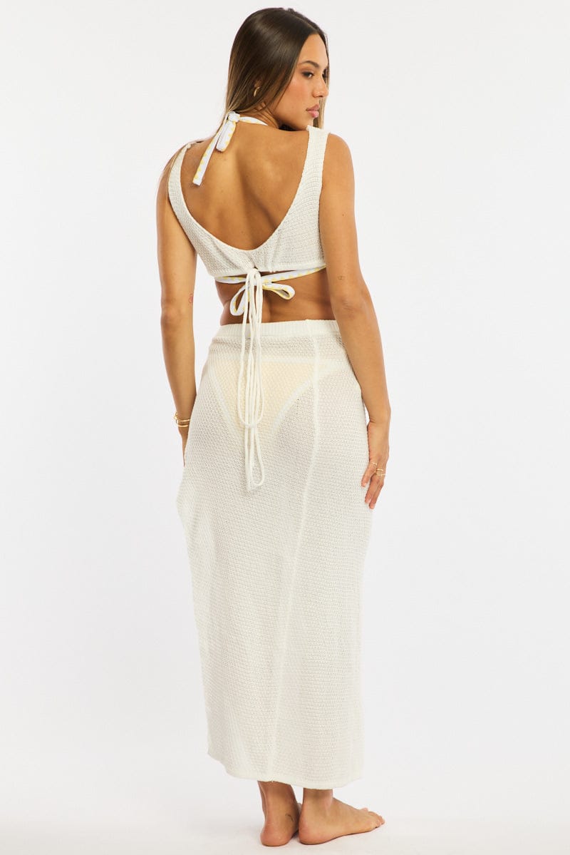 White Crochet Beach Top And Skirt Set for Ally Fashion