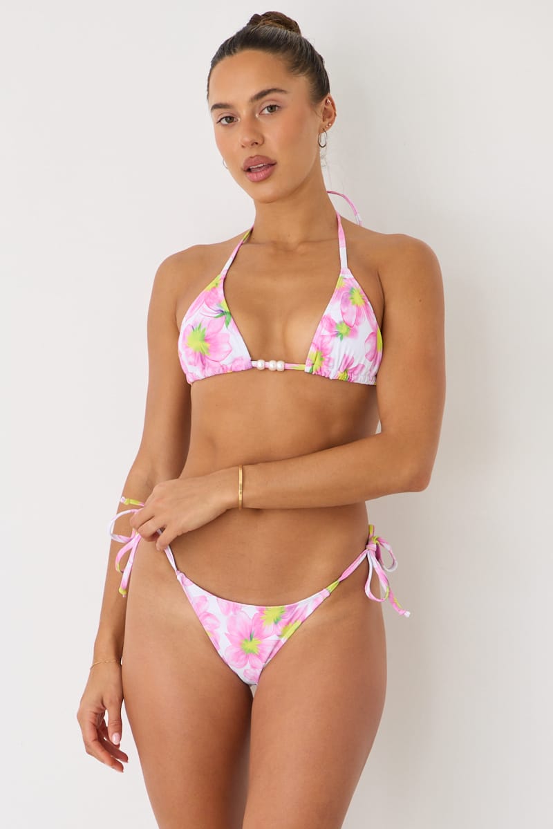 Pink Floral Triangle Bikini Set for Ally Fashion