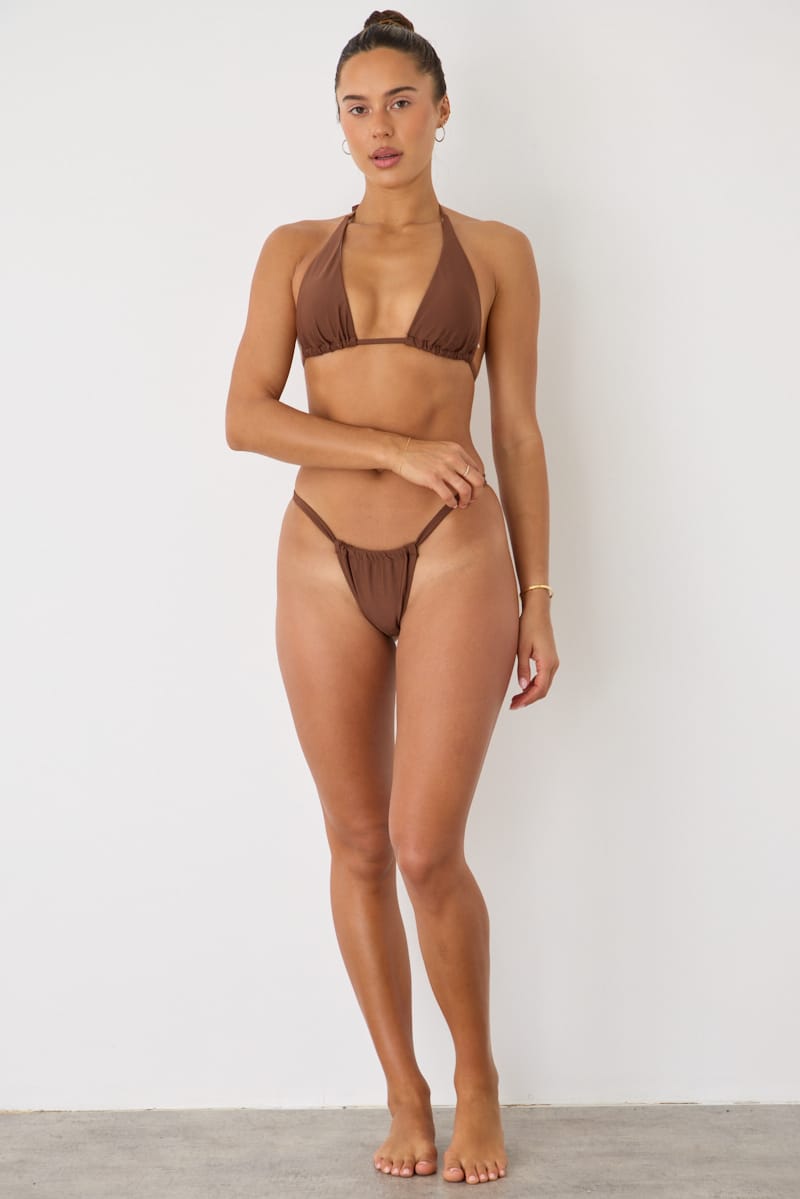 Brown Polka Dot Tie Back Bikini Set for Ally Fashion