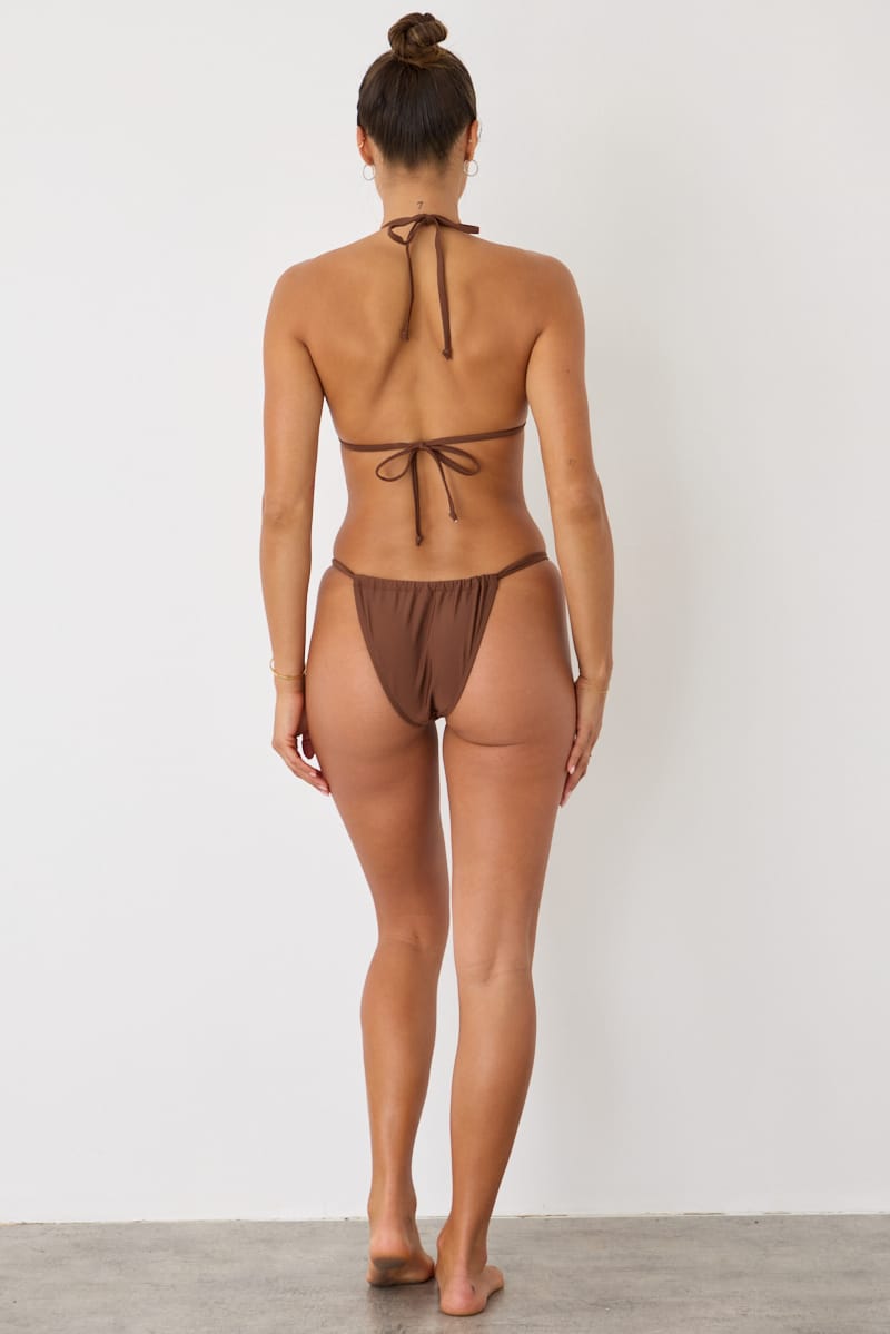 Brown Polka Dot Tie Back Bikini Set for Ally Fashion