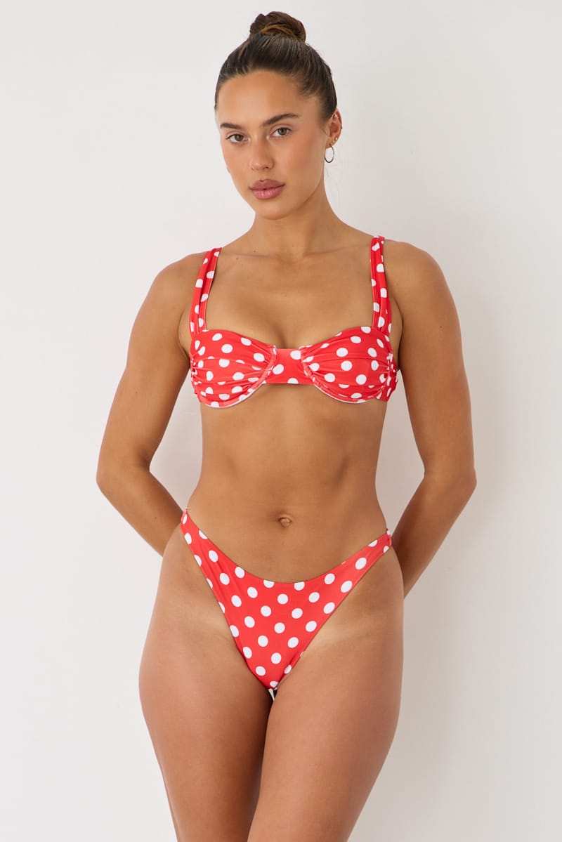 Red Polka Dot Underwire Bikini Set for Ally Fashion