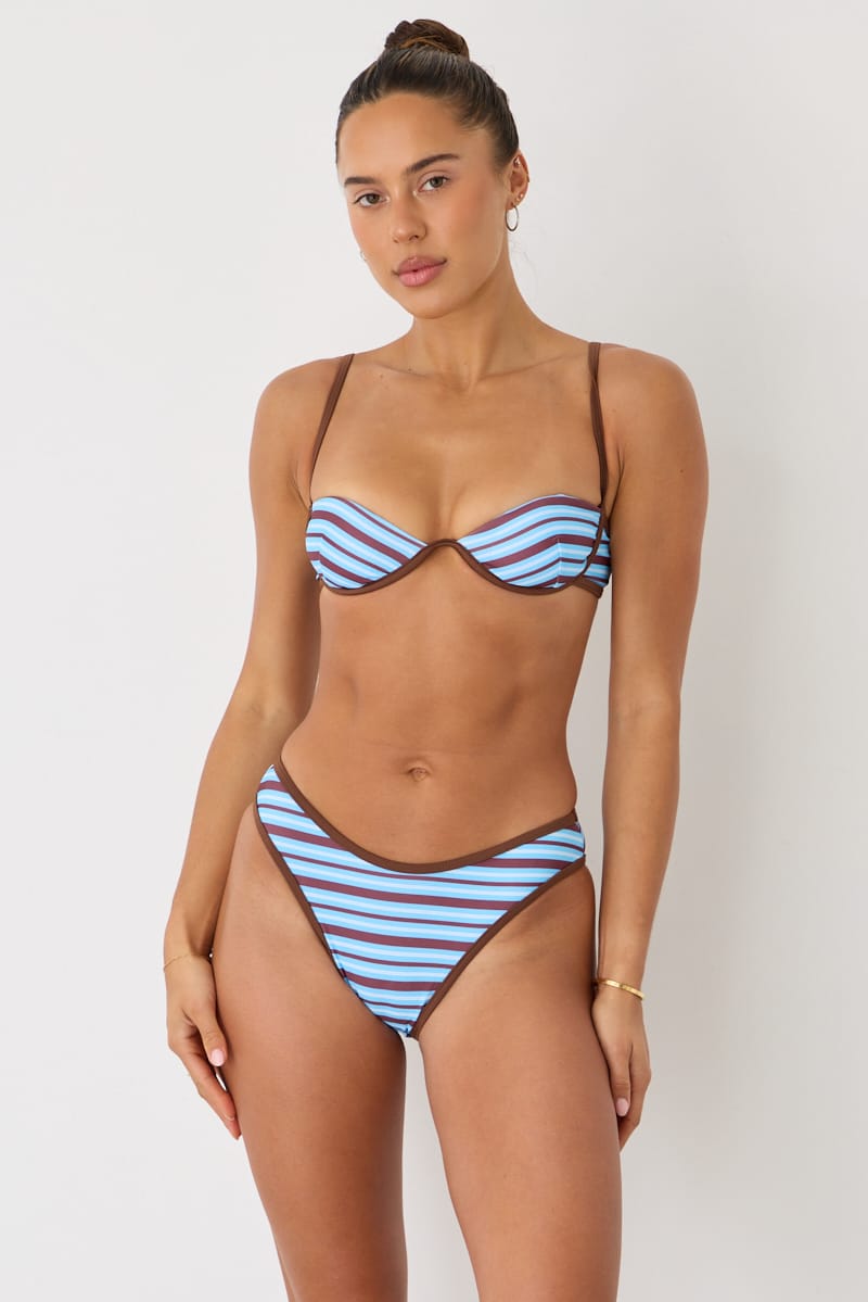 Multi Stripe Contrast Underwire Bikini Set for Ally Fashion