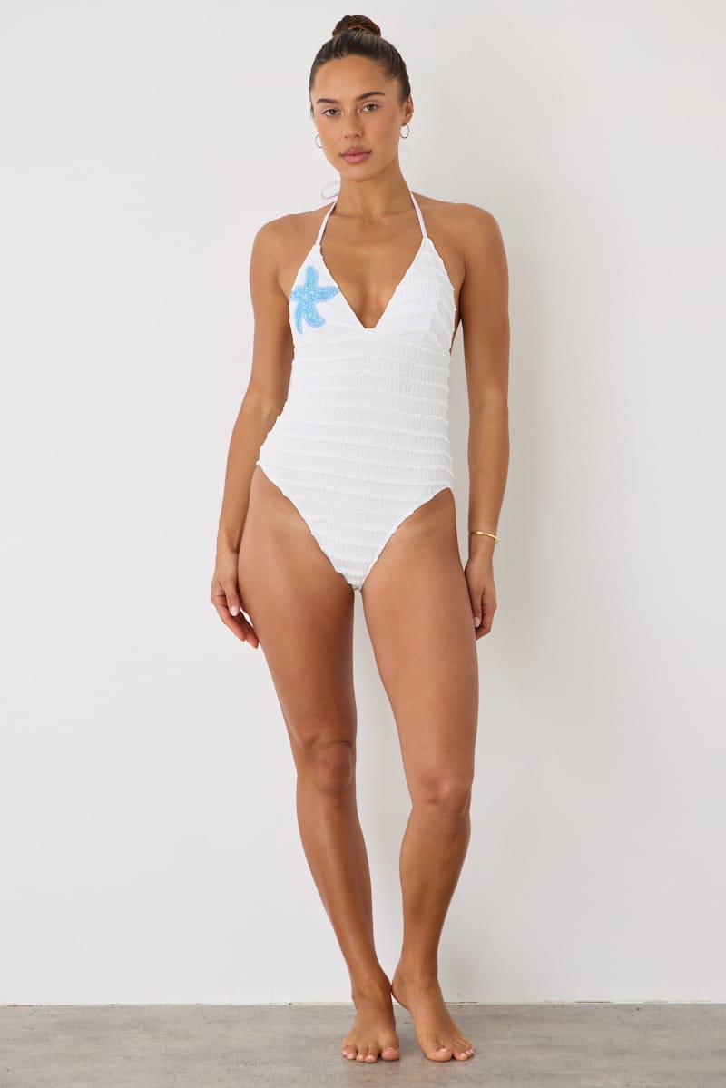 White Starfish Detail One Piece Swimsuit for Ally Fashion