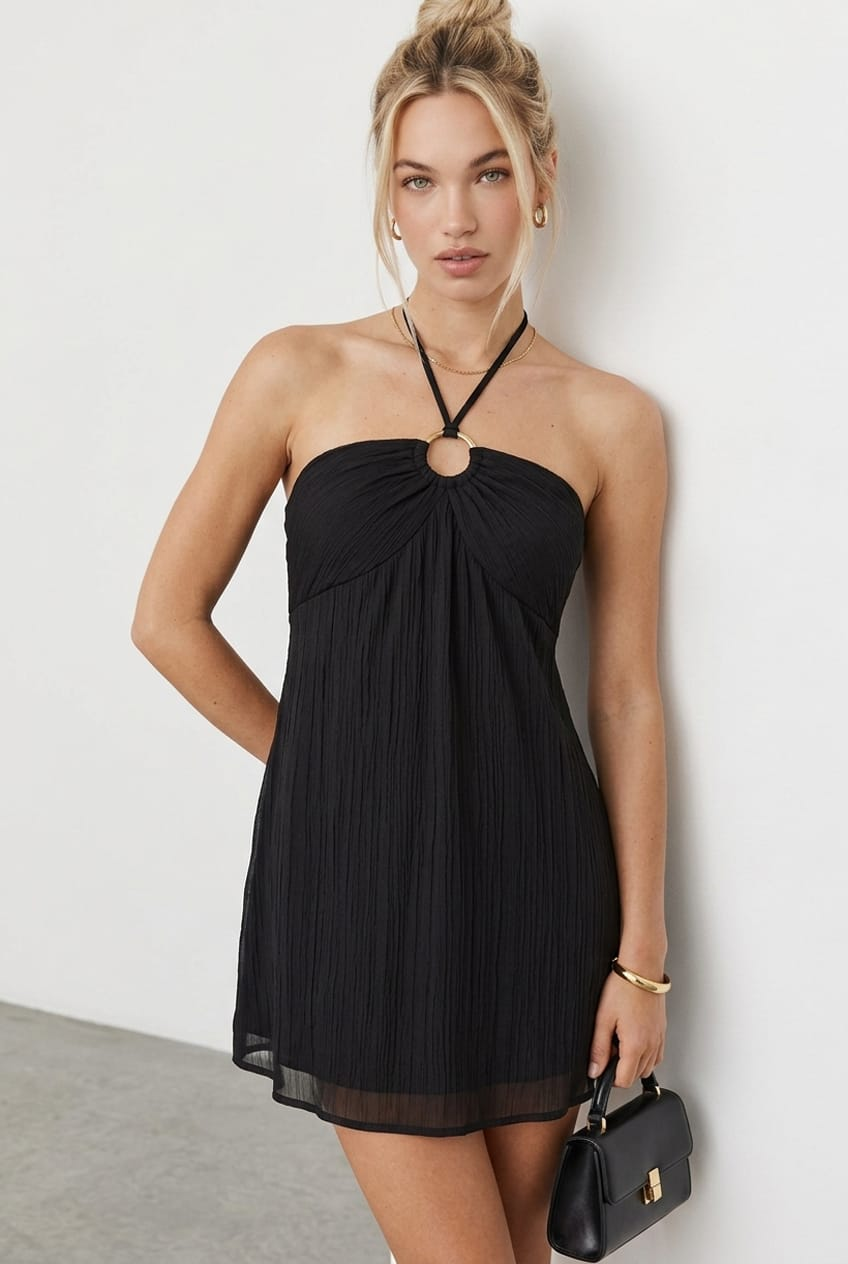 Black Halter Mini Dress for Ally Fashion