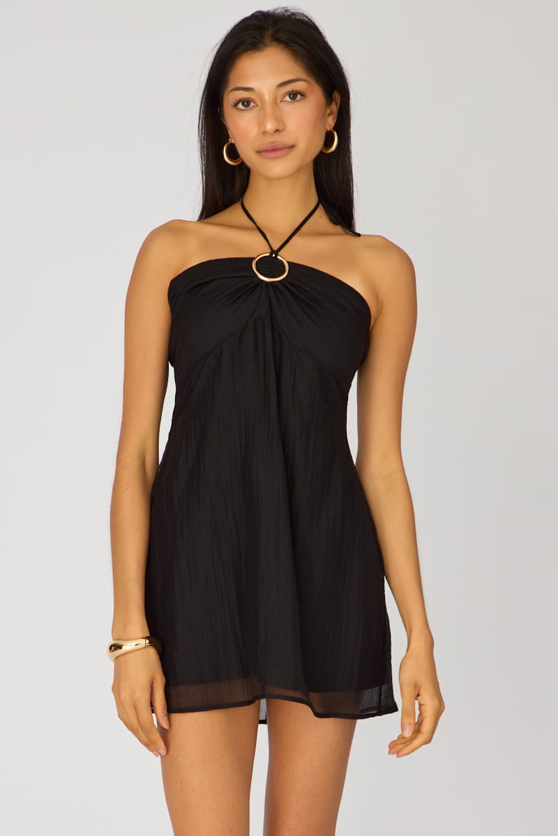 Black Halter Mini Dress for Ally Fashion