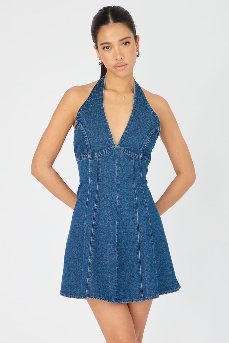 Blue Halter Neck Mini Dress for Ally Fashion