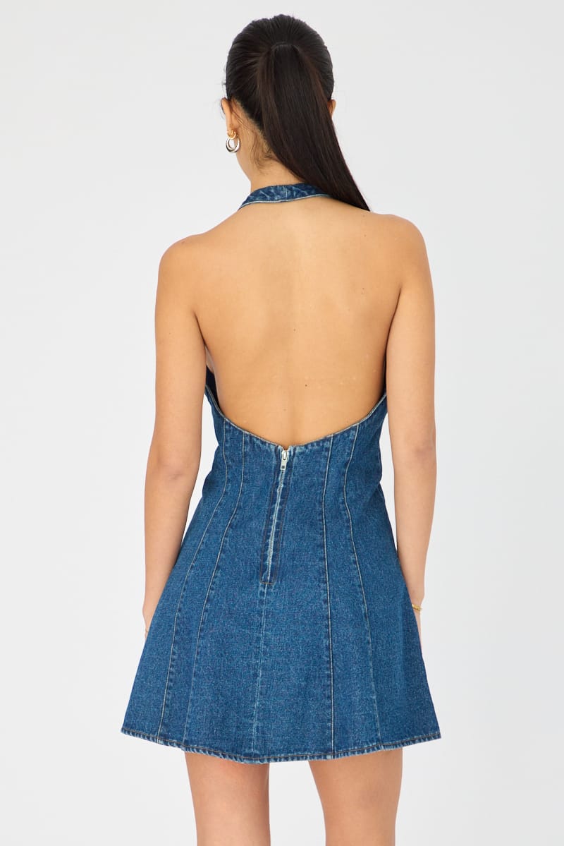 Blue Halter Neck Mini Dress for Ally Fashion