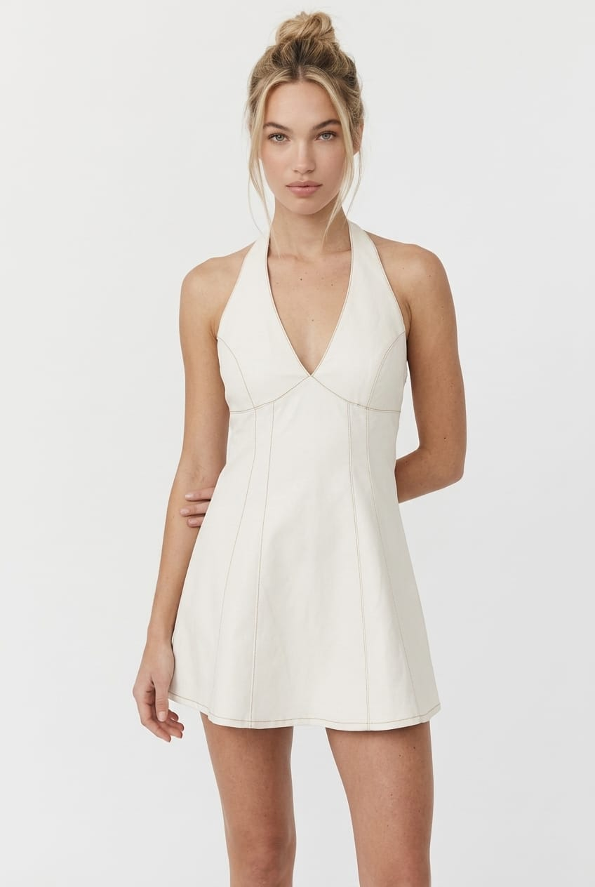 White Halter Neck Mini Dress for Ally Fashion