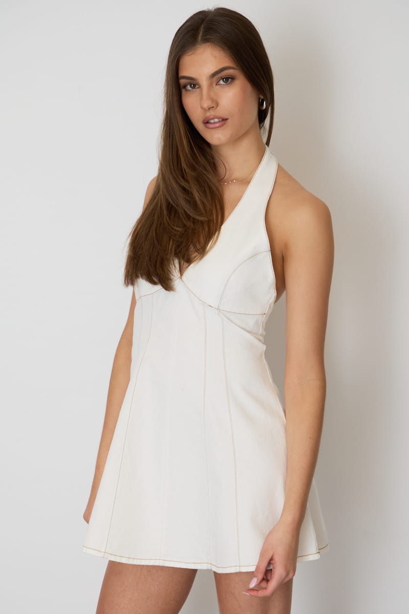 White Halter Neck Mini Dress for Ally Fashion