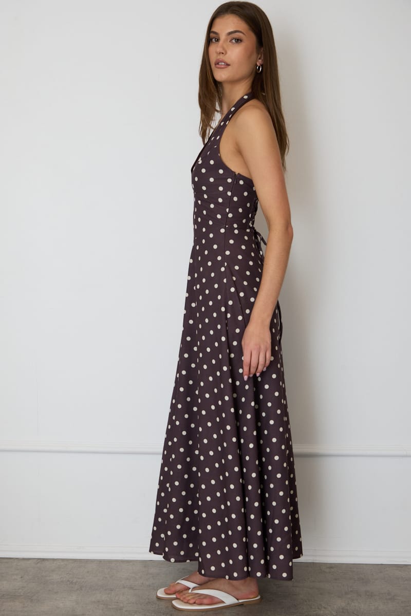 Brown Polka Dot Brown Polka Dot Maxi Dress Halter Neck for Ally Fashion